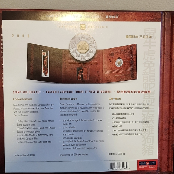 2009 Canada $15 Year of The Ox Sterling Silver Coin and Stamp Set - Picture 7 of 8